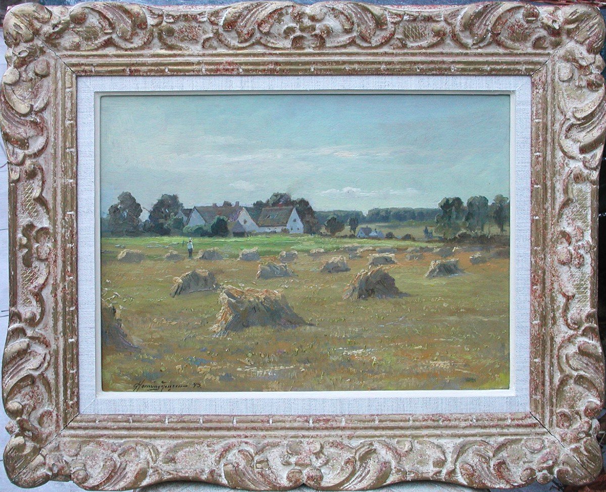 Carl Hornung Jensen "landscape With Millstones" 1943 Oil On Cardboard 28x38